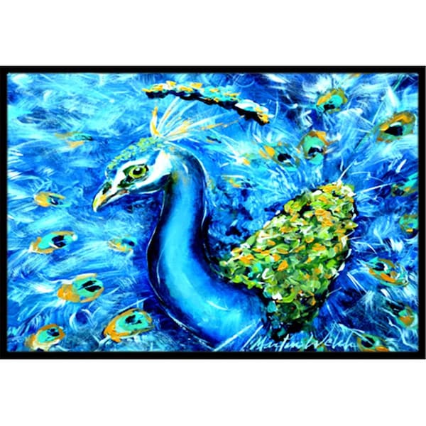 Carolines Treasures Peacock Straight Up In Blue Indoor Or Outdoor Mat 18 x 27 In. MW1166MAT - main